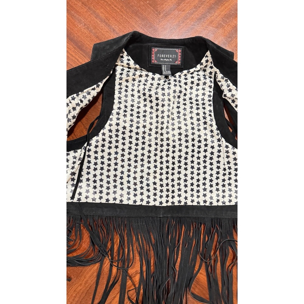 Forever 21 Women's Black Suede Leather Fringe Studded Vest Boho Festival Sz M - Picture 5 of 10